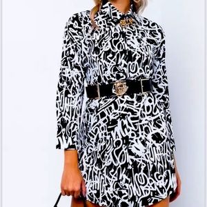 AKIRA OS graffiti button down dress or top. Accessories pictured not included